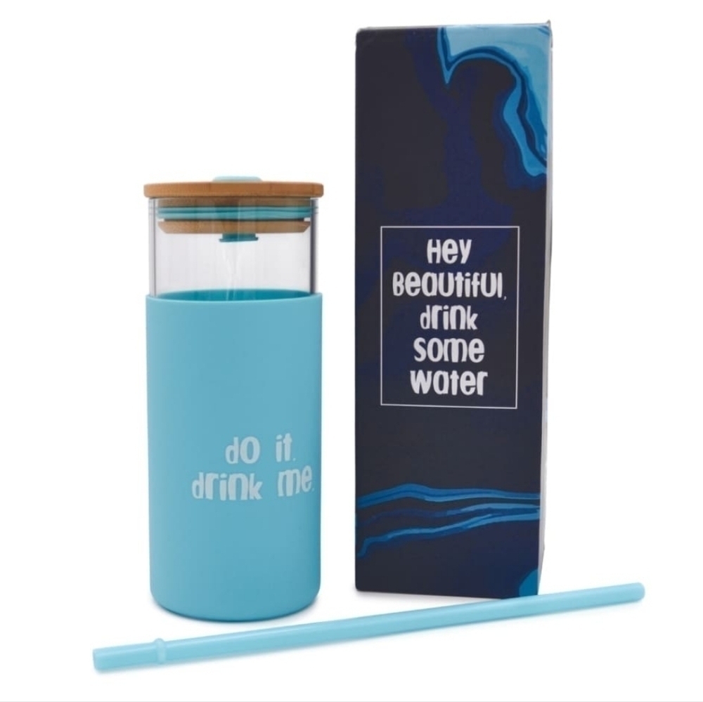 Do It Drink Me Glass Water Bottle With Straw